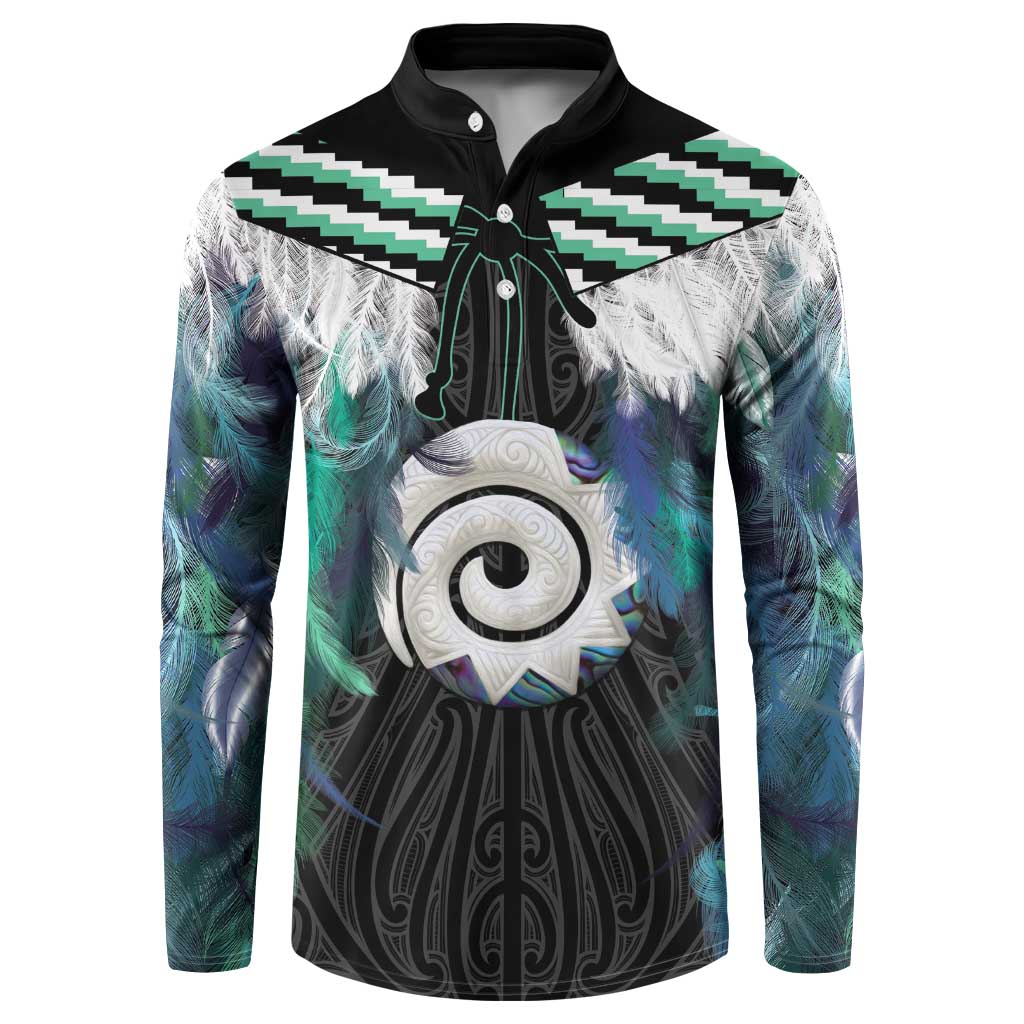 Aotearoa Korowai Motif Button Sweatshirt Maori Koru Poutama LT14 Turquoise - Polynesian Pride