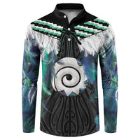 Aotearoa Korowai Motif Button Sweatshirt Maori Koru Poutama LT14 Turquoise - Polynesian Pride