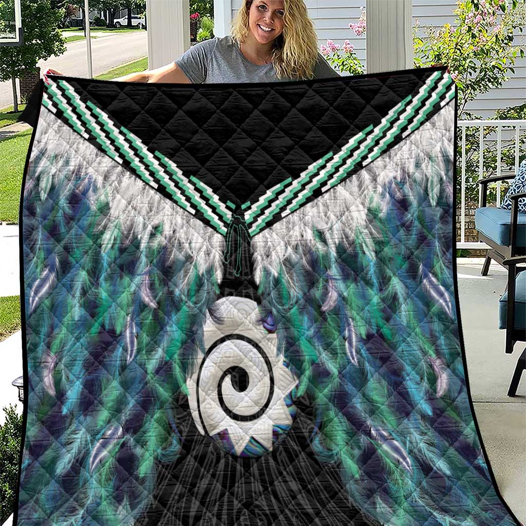 Aotearoa Korowai Motif Quilt Maori Koru Poutama LT14 Turquoise - Polynesian Pride