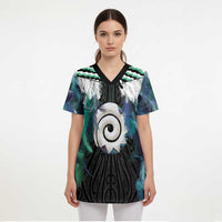Aotearoa Korowai Motif Scrub Top Maori Koru Poutama LT14 - Polynesian Pride
