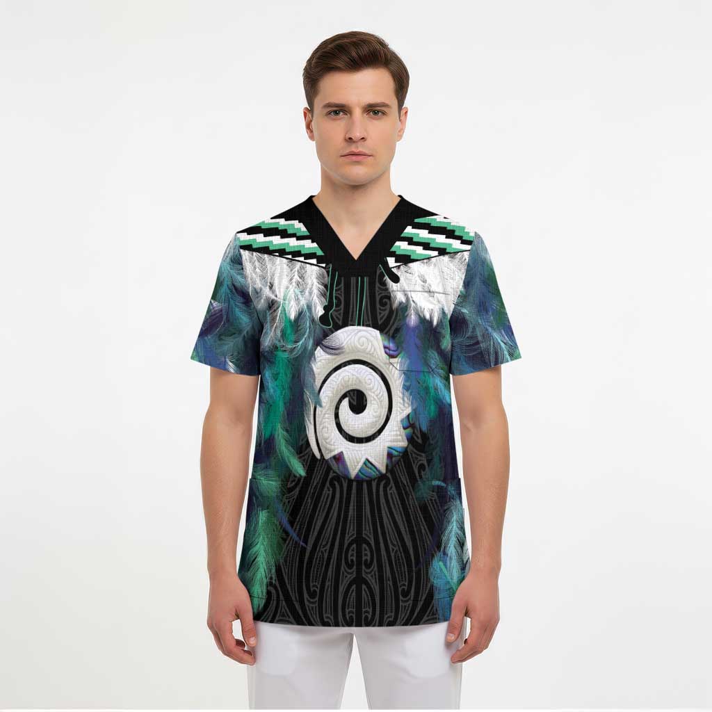 Aotearoa Korowai Motif Scrub Top Maori Koru Poutama LT14 - Polynesian Pride