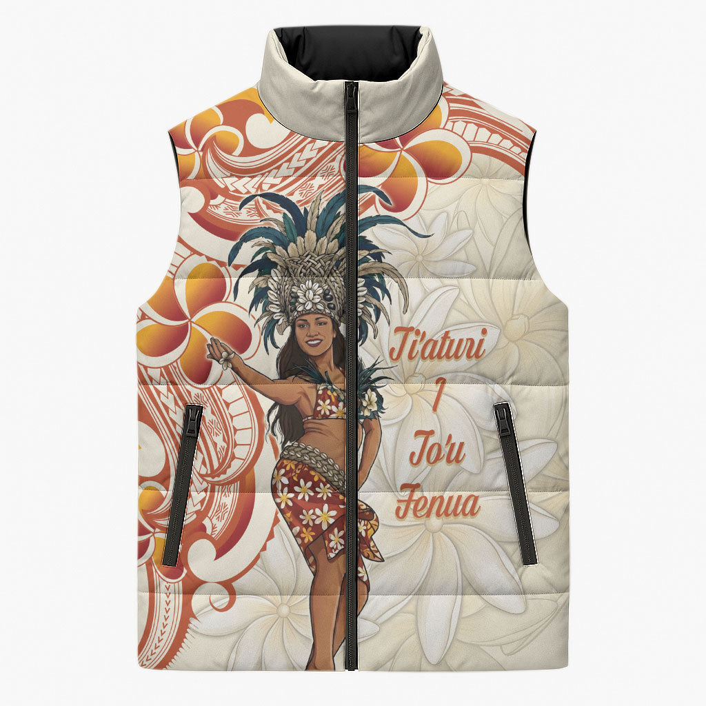 Heiva i Tahiti Sleeveless Puffer Jacket Ori Tahitian Dance Tiare Maori LT14 Unisex Beige - Polynesian Pride