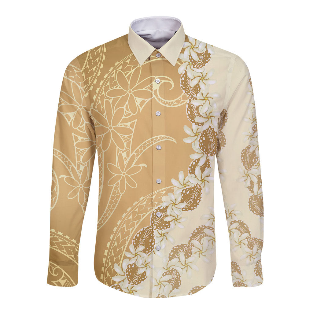 Heiva i Tahiti Long Sleeve Button Shirt Tahitian Tiare Maori Cowrie Lei Brown LT14 Unisex Brown - Polynesian Pride