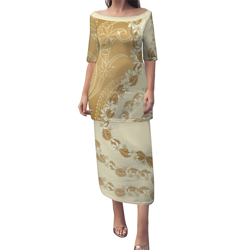 Heiva i Tahiti Puletasi Tahitian Tiare Maori Cowrie Lei Brown LT14 Long Dress Brown - Polynesian Pride