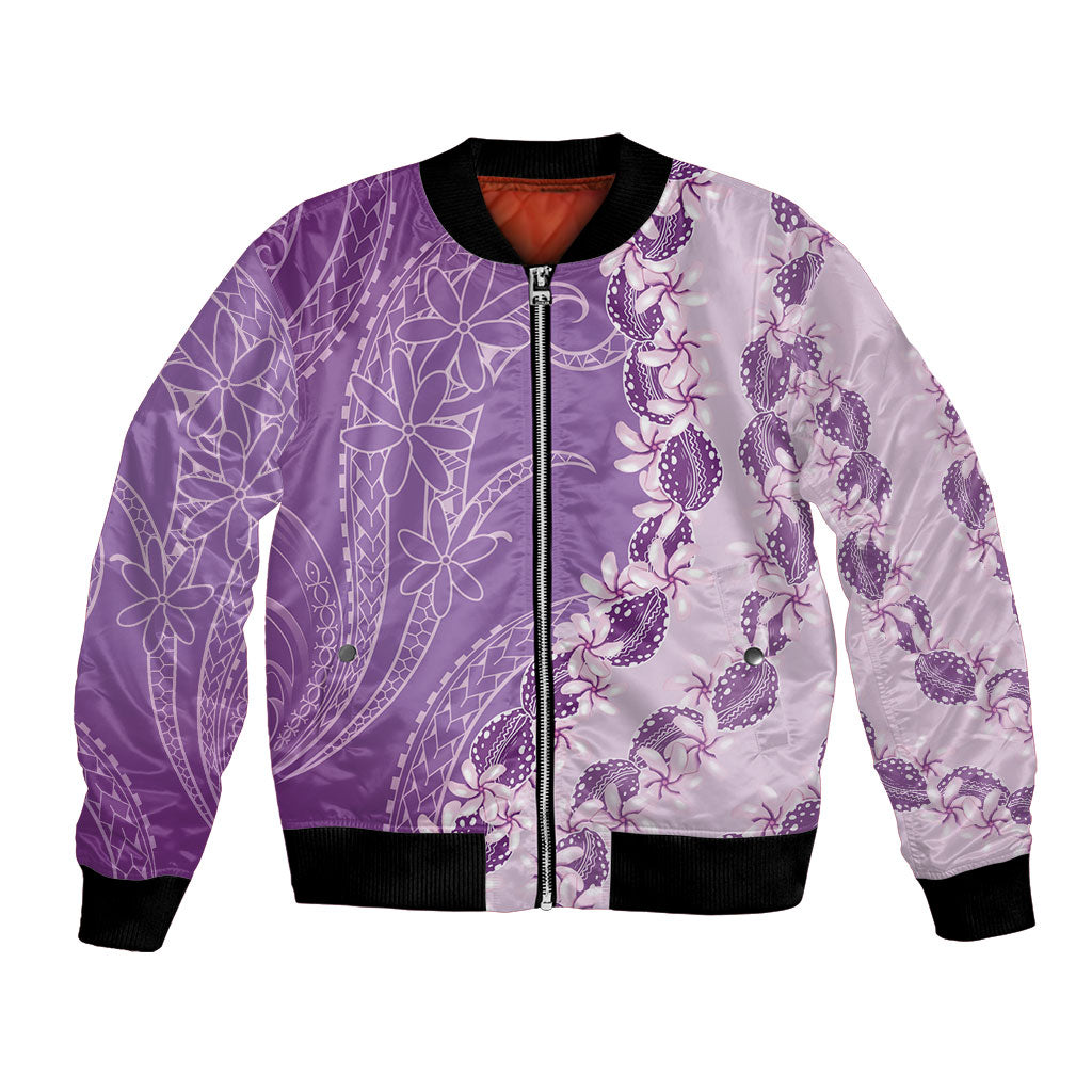 Heiva i Tahiti Bomber Jacket Tahitian Tiare Maori Cowrie Lei Purple LT14 Unisex Purple - Polynesian Pride