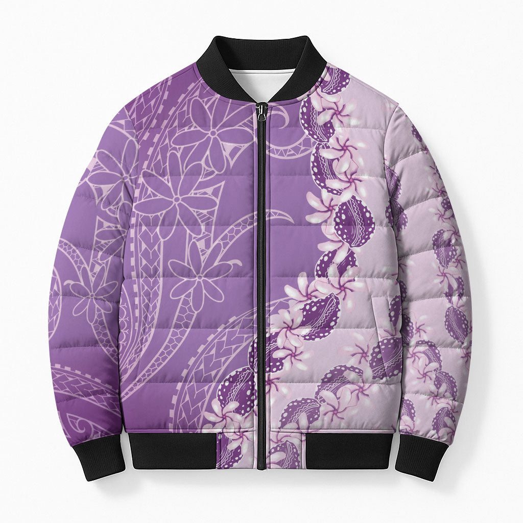 Heiva i Tahiti Bomber Puffer Jacket Tahitian Tiare Maori Cowrie Lei Purple LT14 Unisex Purple - Polynesian Pride