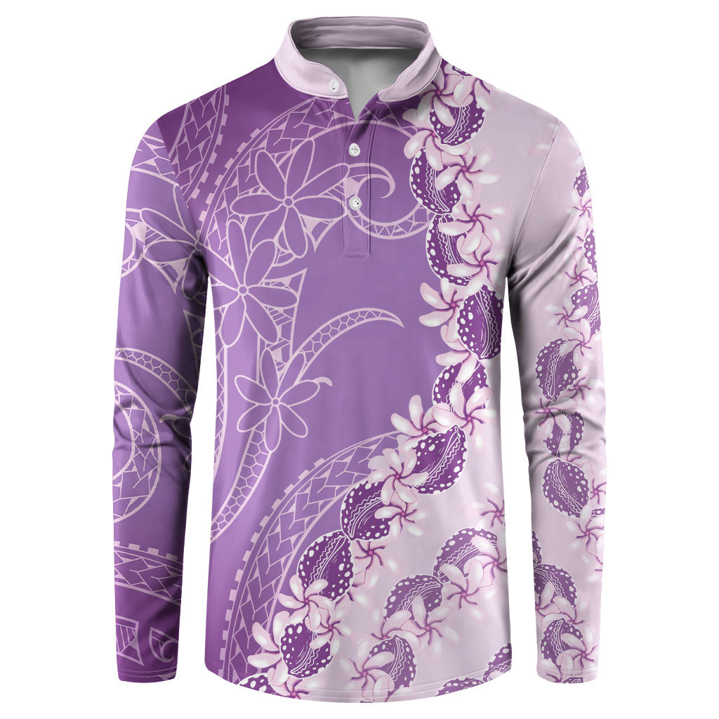 Heiva i Tahiti Button Sweatshirt Tahitian Tiare Maori Cowrie Lei Purple LT14 Purple - Polynesian Pride