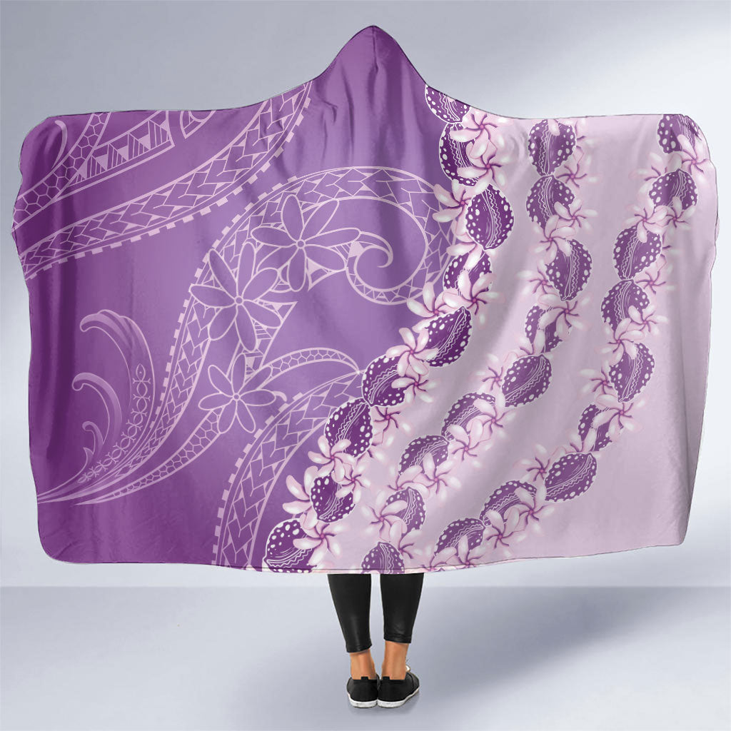Heiva i Tahiti Hooded Blanket Tahitian Tiare Maori Cowrie Lei Purple LT14 One Size Purple - Polynesian Pride
