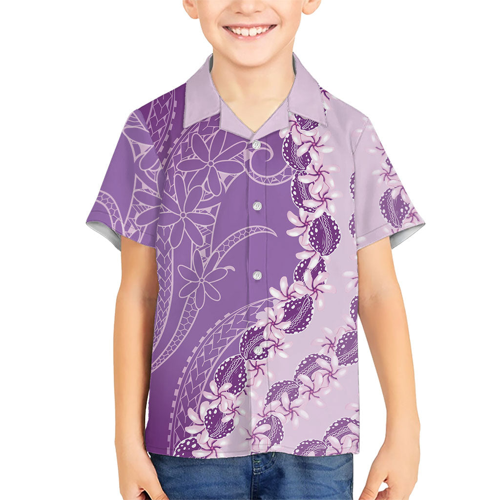 Heiva i Tahiti Kid Hawaiian Shirt Tahitian Tiare Maori Cowrie Lei Purple LT14 Kid Purple - Polynesian Pride