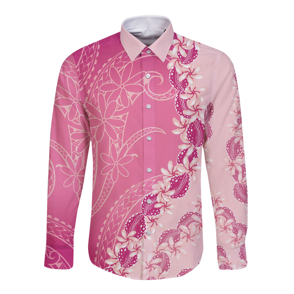 Heiva i Tahiti Long Sleeve Button Shirt Tahitian Tiare Maori Cowrie Lei Pink LT14 Unisex Pink - Polynesian Pride