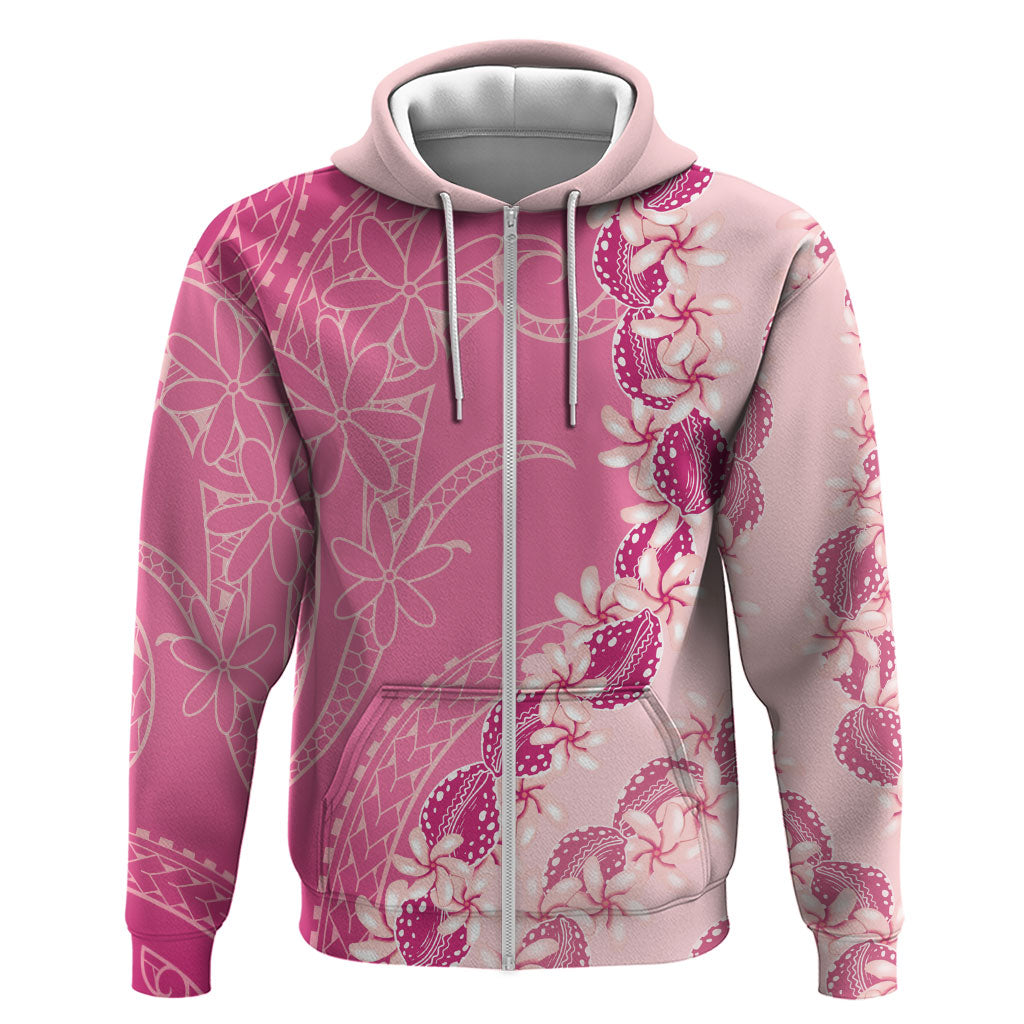 Heiva i Tahiti Zip Hoodie Tahitian Tiare Maori Cowrie Lei Pink LT14 Zip Hoodie Pink - Polynesian Pride