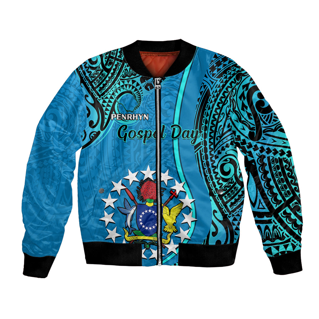 Personalised 13 March Penrhyn Island Gospel Day Bomber Jacket Cook Islands Tribal Pattern LT14 Unisex Blue - Polynesian Pride