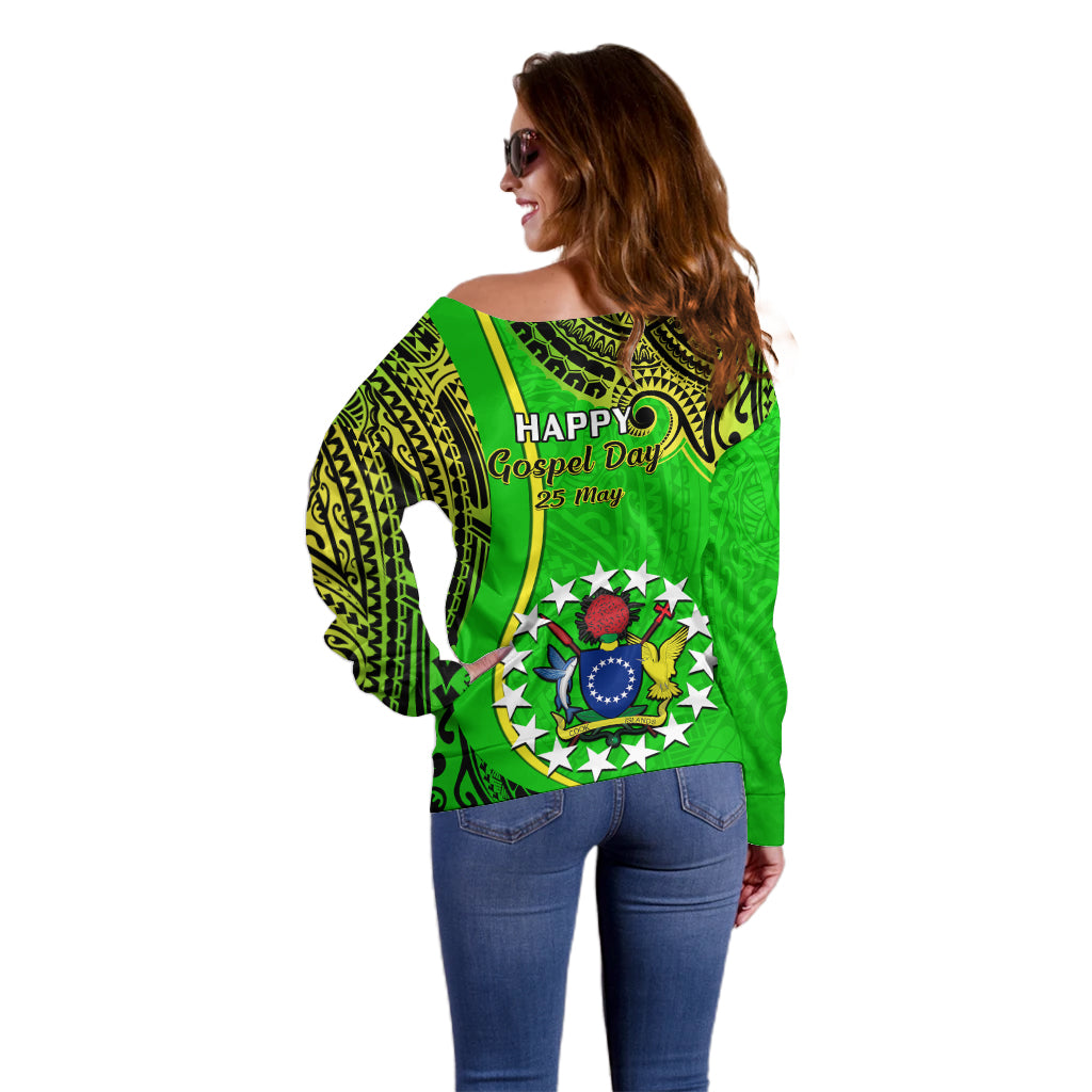 25 May Palmerston Island Gospel Day Off Shoulder Sweater Cook Islands Tribal Pattern LT14 - Polynesian Pride