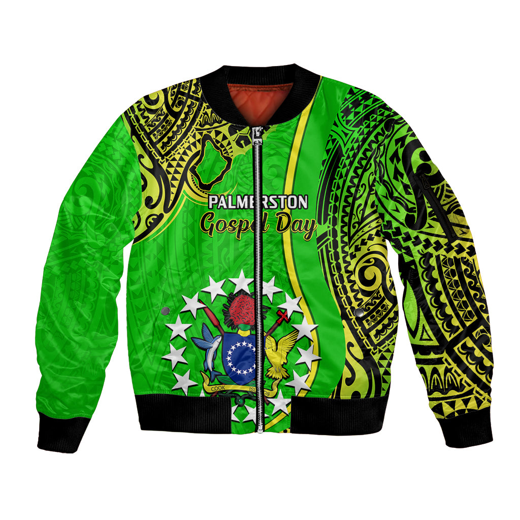 Personalised 25 May Palmerston Island Gospel Day Sleeve Zip Bomber Jacket Cook Islands Tribal Pattern LT14 Unisex Green - Polynesian Pride