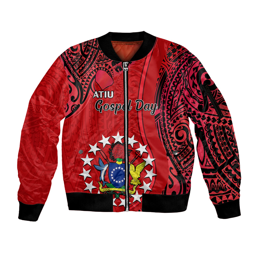 20 July Atiu Island Gospel Day Sleeve Zip Bomber Jacket Cook Islands Tribal Pattern LT14 Unisex Red - Polynesian Pride