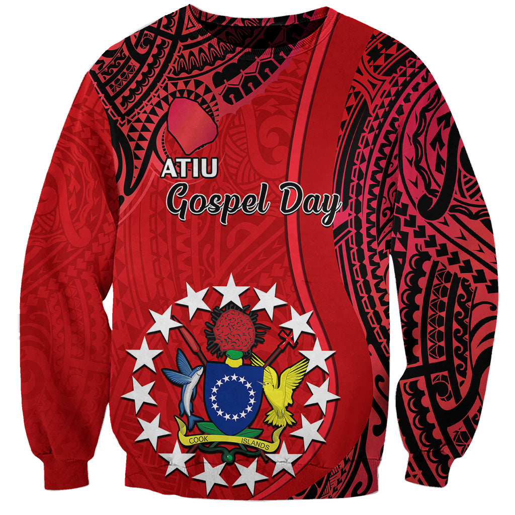 20 July Atiu Island Gospel Day Sweatshirt Cook Islands Tribal Pattern LT14 Unisex Red - Polynesian Pride
