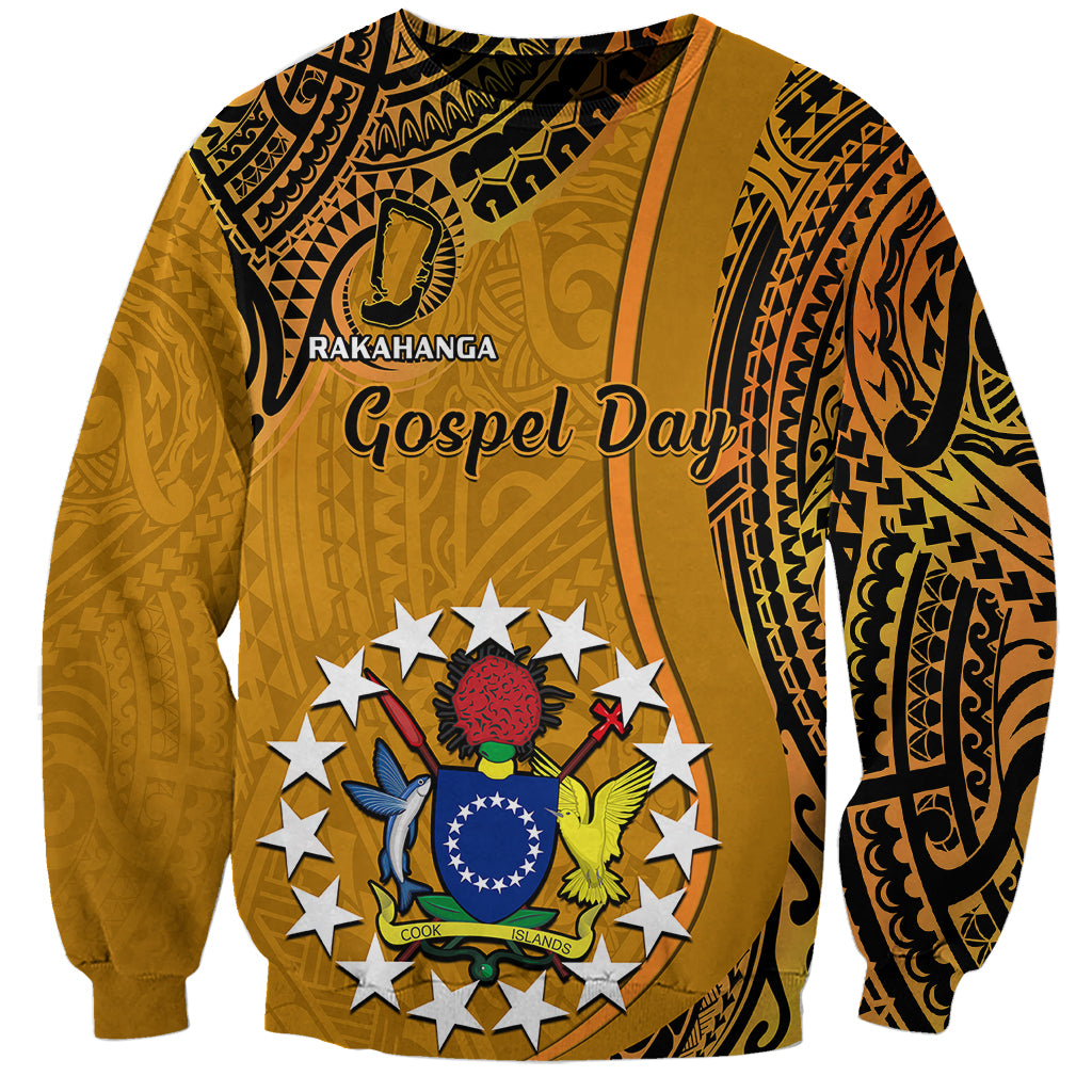Personalised 15 August Rakahanga Island Gospel Day Sweatshirt Cook Islands Tribal Pattern LT14 Unisex Orange - Polynesian Pride