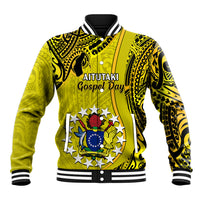 Personalised 27 October Aitutaki Island Gospel Day Baseball Jacket Cook Islands Tribal Pattern LT14 Unisex Gold - Polynesian Pride