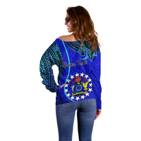 Personalised 8 December Pukapuka Island Gospel Day Off Shoulder Sweater Cook Islands Tribal Pattern LT14 - Polynesian Pride
