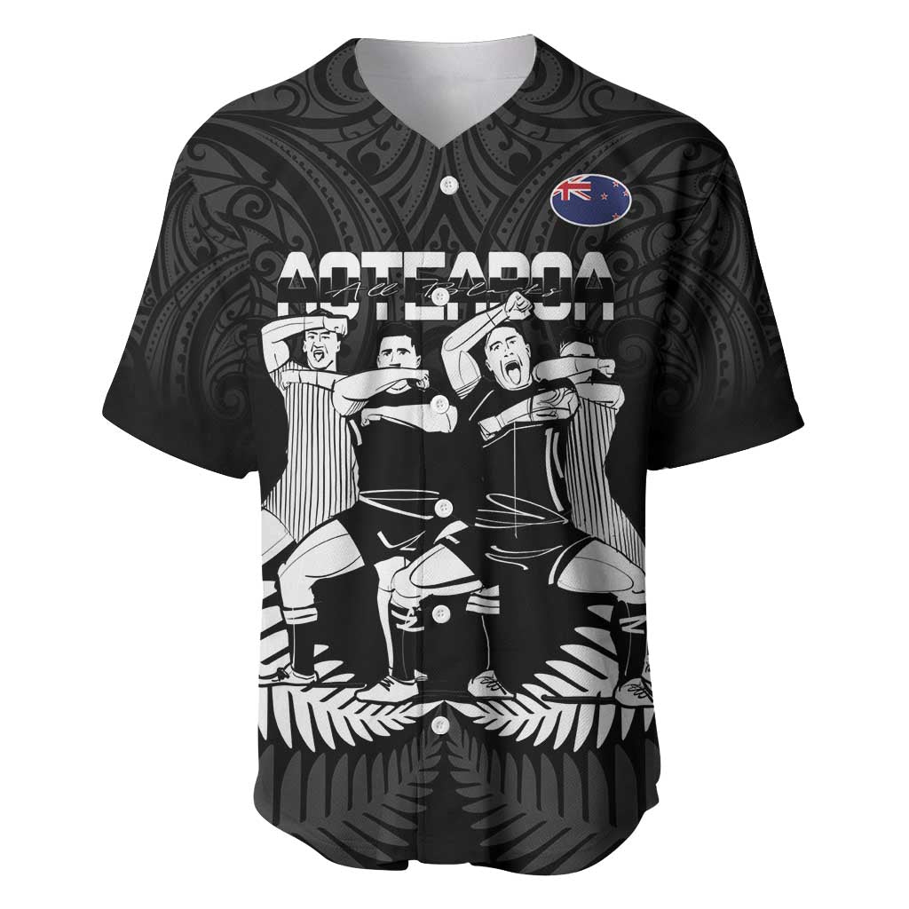 New Zealand Silver Fern Rugby Baseball Jersey Haka Dance With Aotearoa Maori Pattern LT14 Black - Polynesian Pride