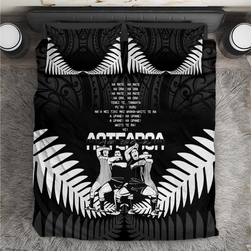 New Zealand Silver Fern Rugby Bedding Set Haka Dance With Aotearoa Maori Pattern