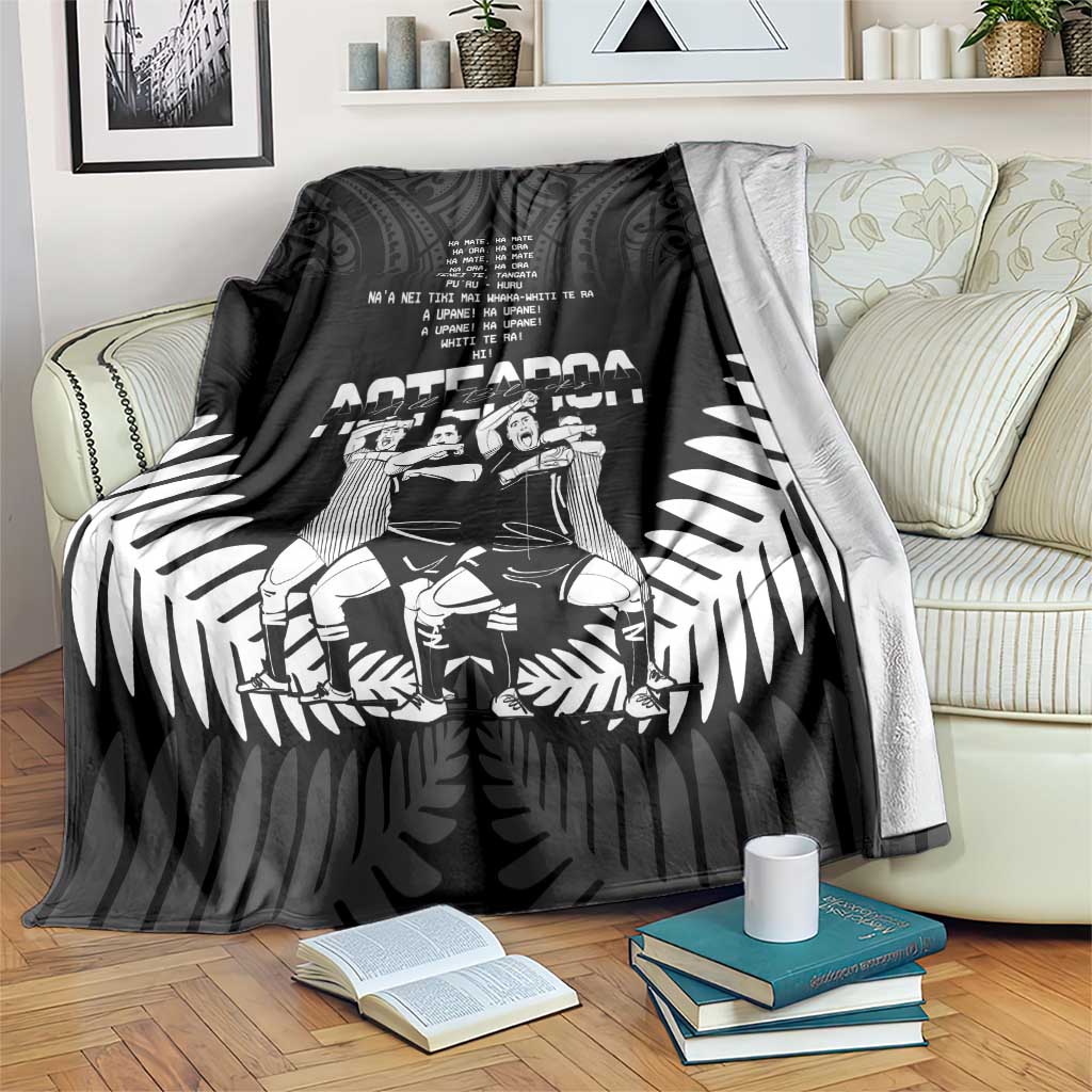 New Zealand Silver Fern Rugby Blanket Haka Dance With Aotearoa Maori Pattern LT14 Black - Polynesian Pride