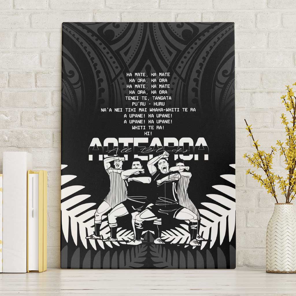 New Zealand Silver Fern Rugby Canvas Wall Art Haka Dance With Aotearoa Maori Pattern LT14 Without Frame Black - Polynesian Pride