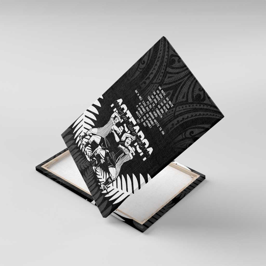 New Zealand Silver Fern Rugby Canvas Wall Art Haka Dance With Aotearoa Maori Pattern LT14 With Frame Black - Polynesian Pride