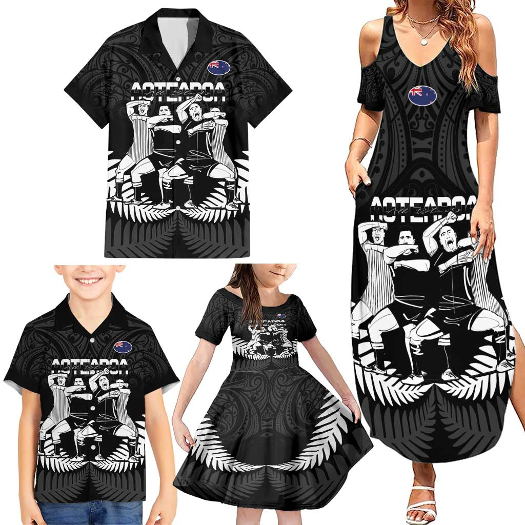 New Zealand Silver Fern Rugby Family Matching Summer Maxi Dress and Hawaiian Shirt Haka Dance With Aotearoa Maori Pattern