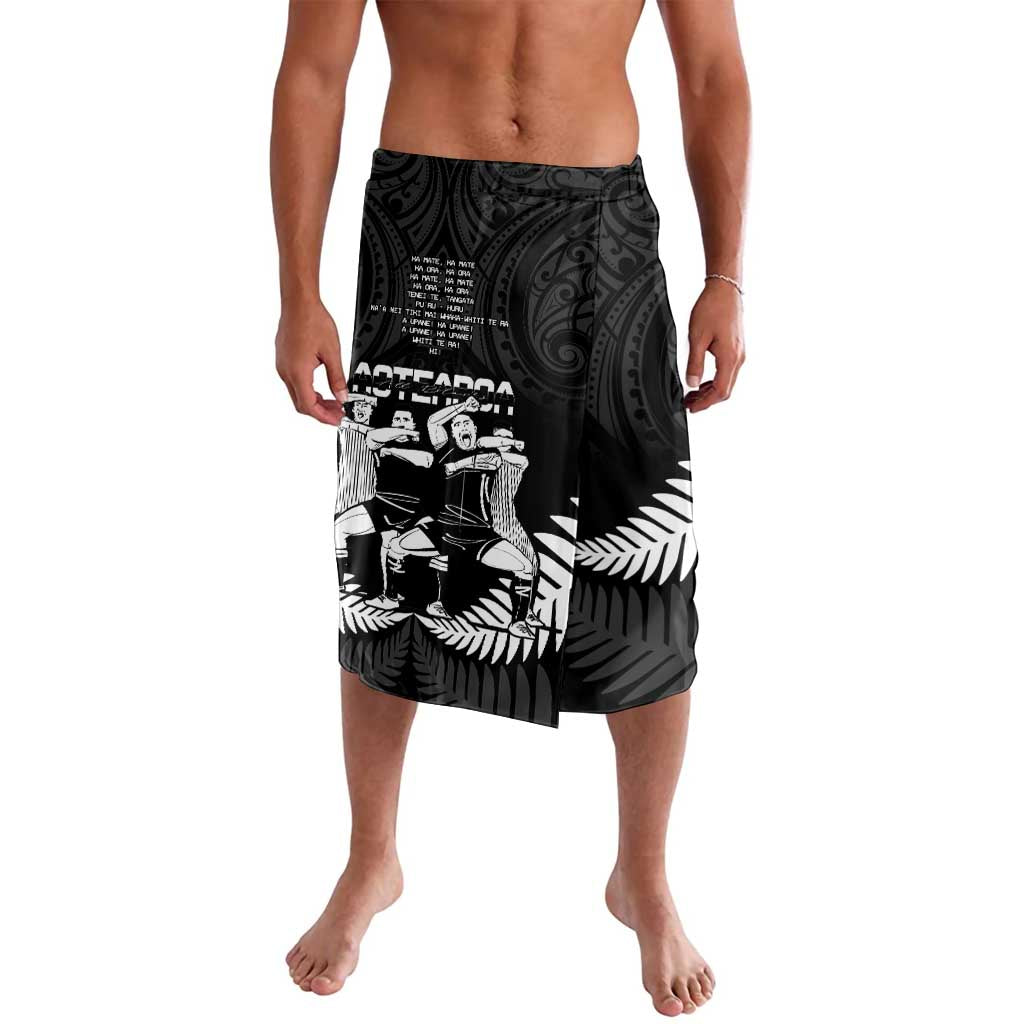 New Zealand Silver Fern Rugby Lavalava Haka Dance With Aotearoa Maori Pattern LT14 Black - Polynesian Pride