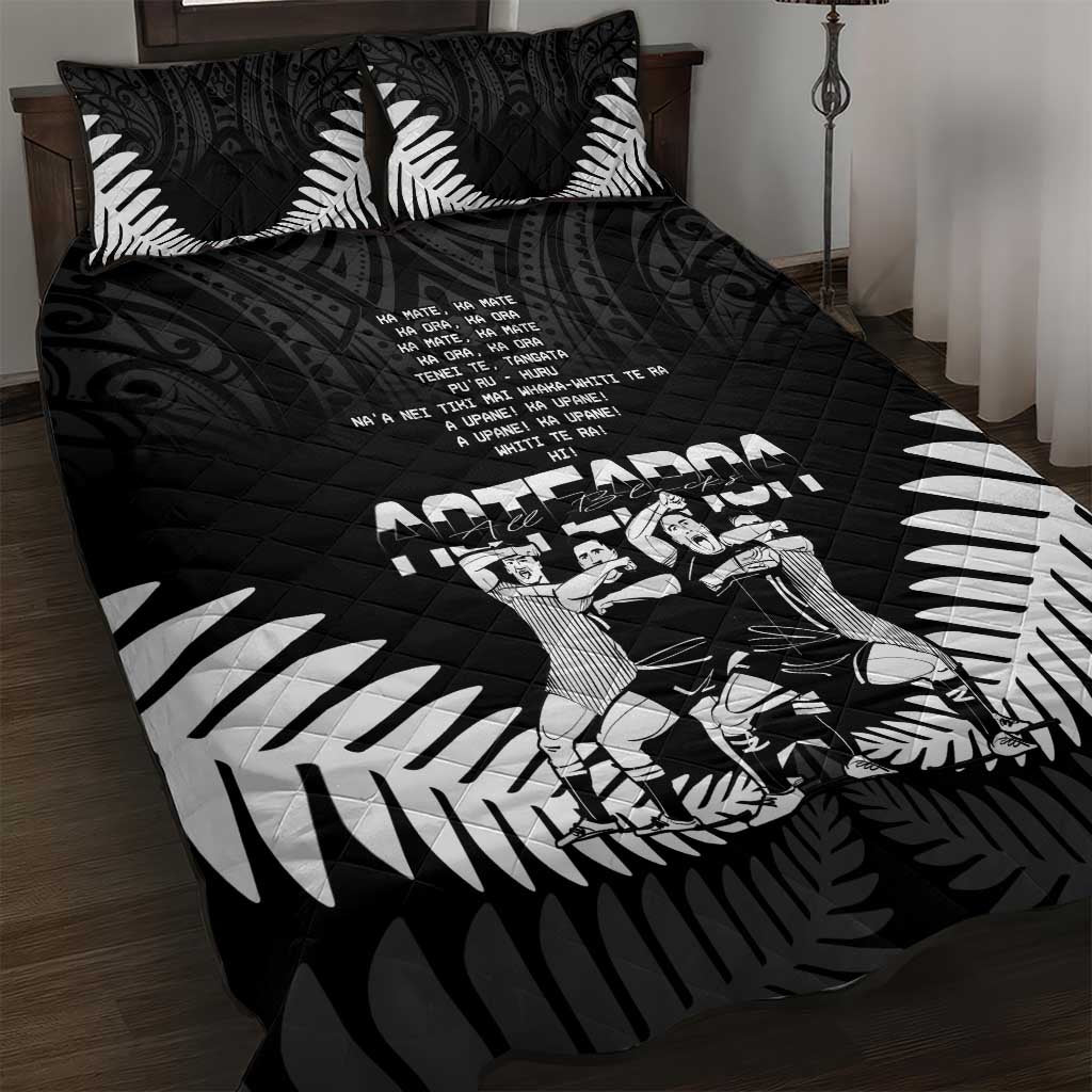 New Zealand Silver Fern Rugby Quilt Bed Set Haka Dance With Aotearoa Maori Pattern