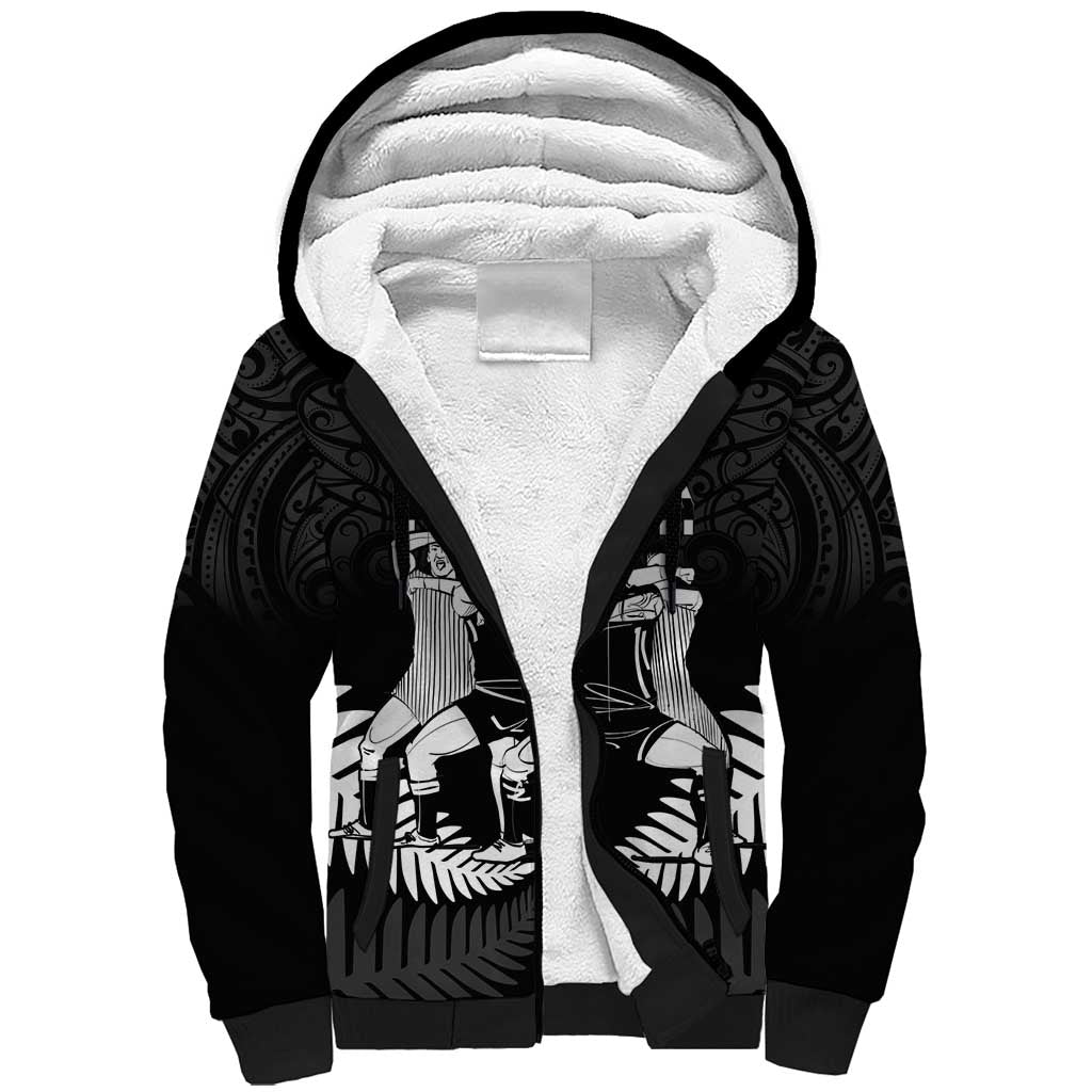 New Zealand Silver Fern Rugby Sherpa Hoodie Haka Dance With Aotearoa Maori Pattern