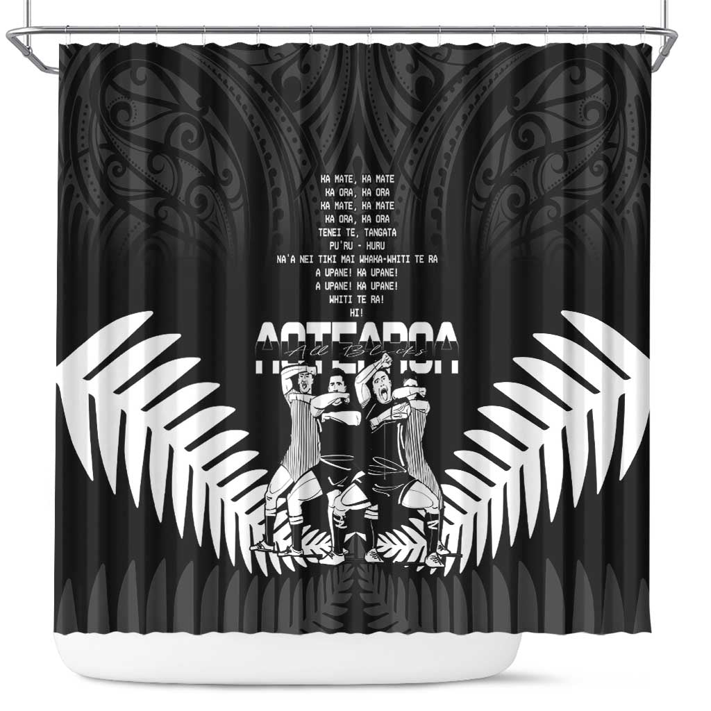 New Zealand Silver Fern Rugby Shower Curtain Haka Dance With Aotearoa Maori Pattern