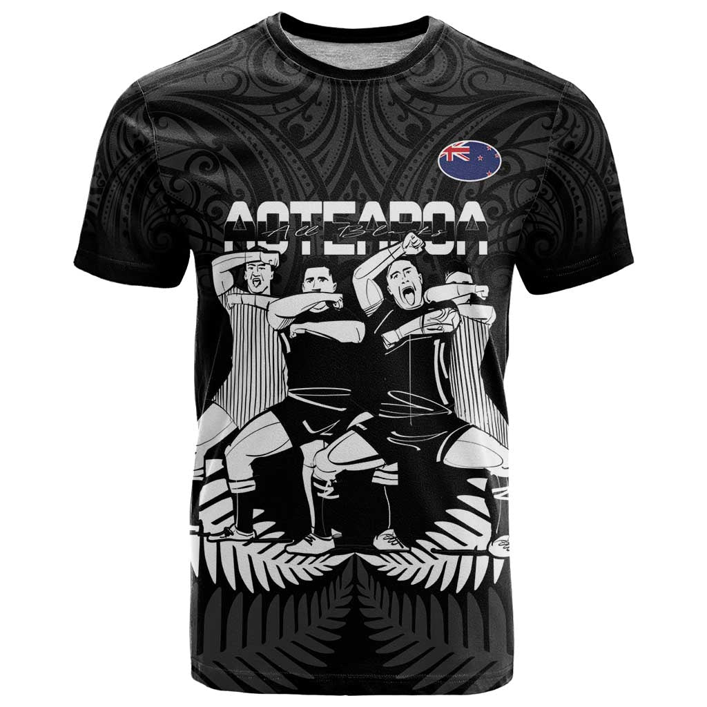 New Zealand Silver Fern Rugby T Shirt Haka Dance With Aotearoa Maori Pattern LT14 Black - Polynesian Pride