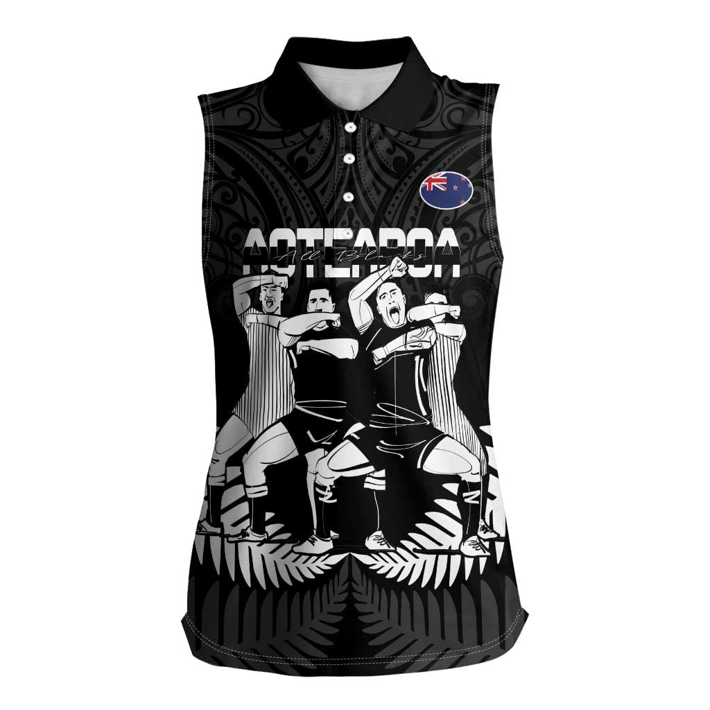 New Zealand Silver Fern Rugby Women Sleeveless Polo Shirt Haka Dance With Aotearoa Maori Pattern