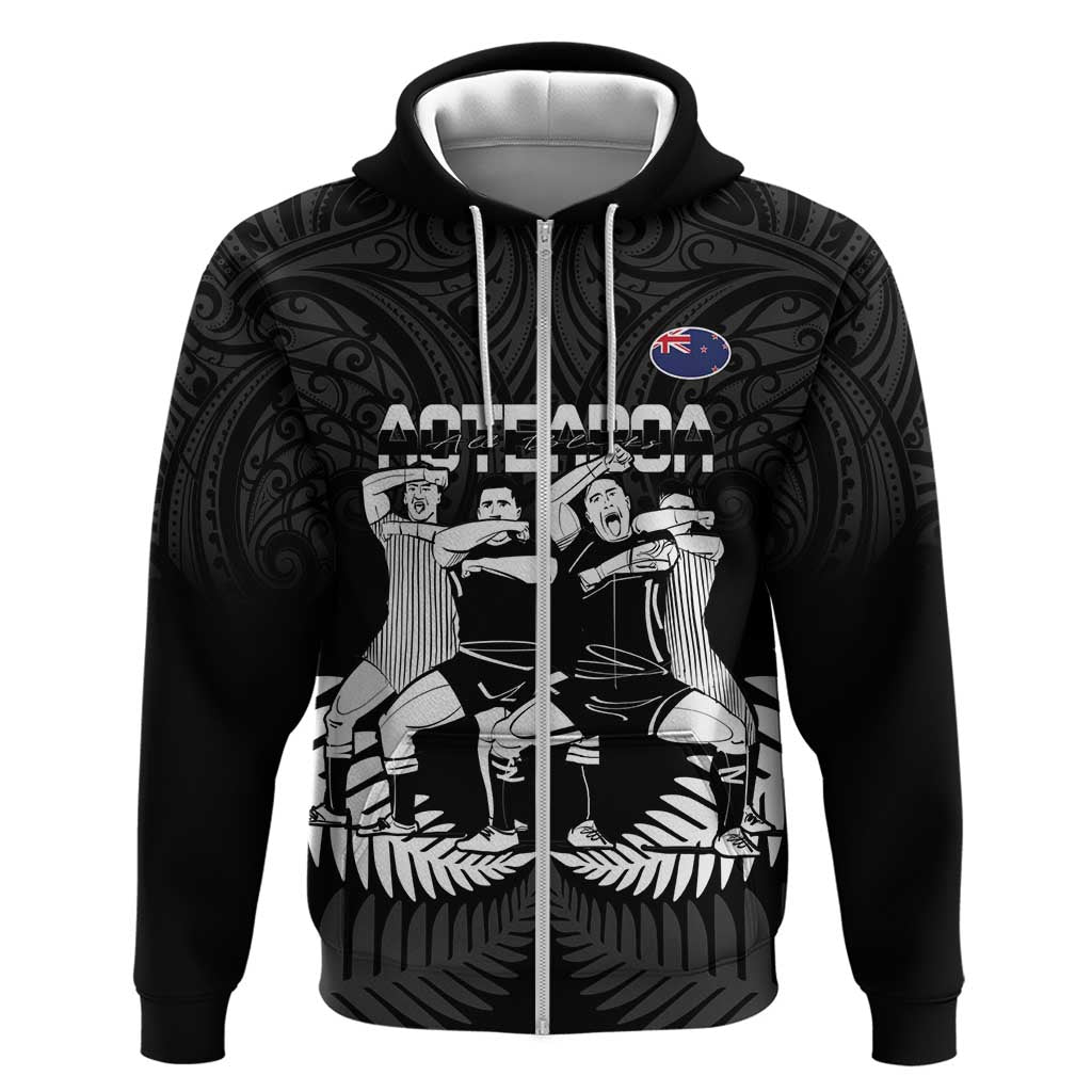 New Zealand Silver Fern Rugby Zip Hoodie Haka Dance With Aotearoa Maori Pattern