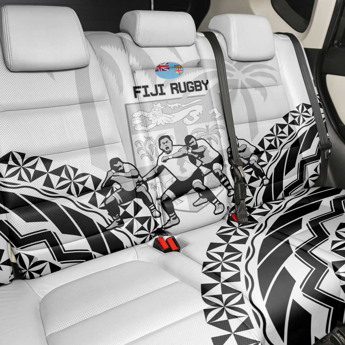 Fiji Tapa Rugby Back Car Seat Cover Cibi Dance With Fijian Pattern LT14 - Polynesian Pride