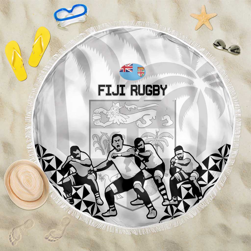 Fiji Tapa Rugby Beach Blanket Cibi Dance With Fijian Pattern LT14 One Size 150cm White - Polynesian Pride