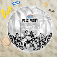 Fiji Tapa Rugby Beach Blanket Cibi Dance With Fijian Pattern LT14 One Size 150cm White - Polynesian Pride
