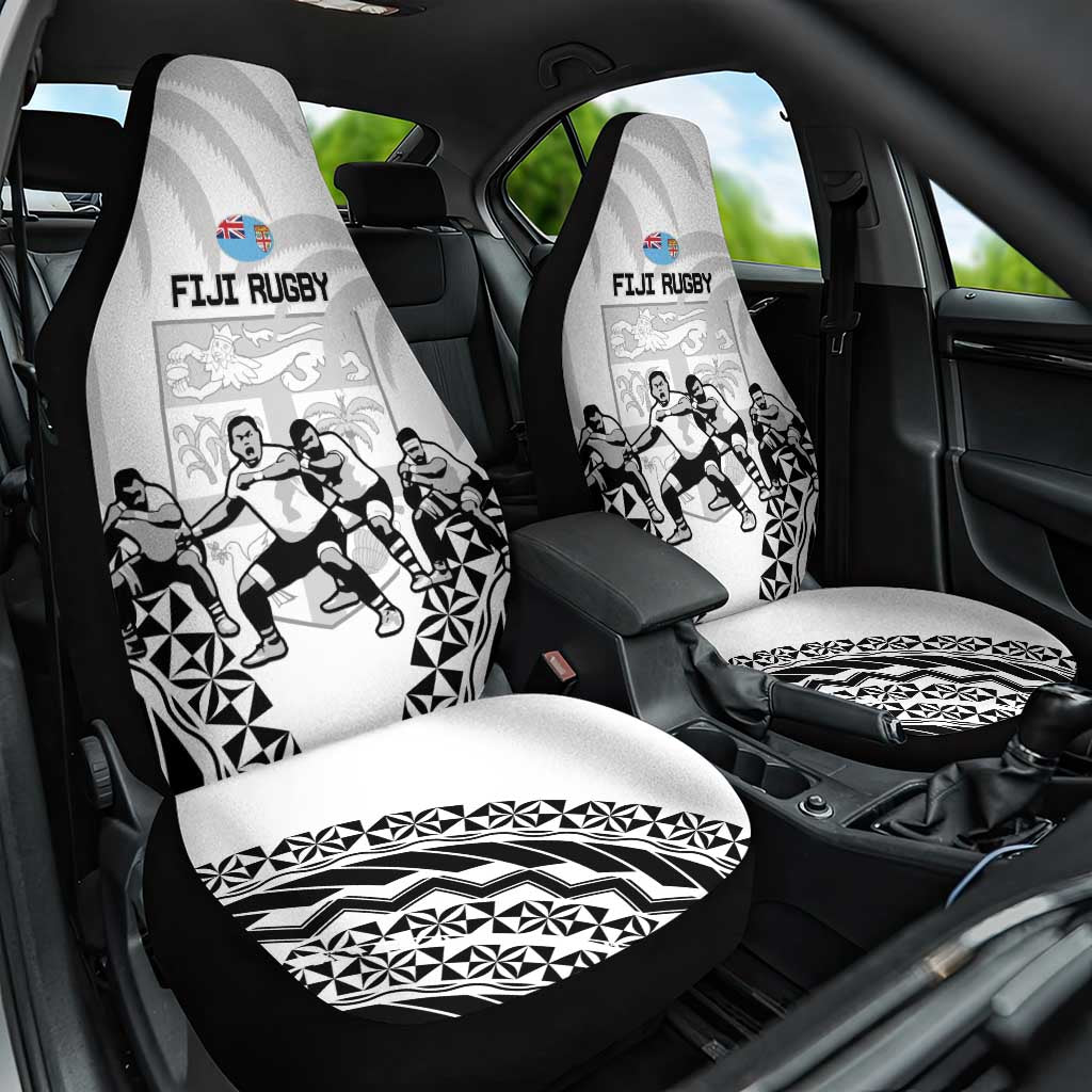Fiji Tapa Rugby Car Seat Cover Cibi Dance With Fijian Pattern LT14 One Size White - Polynesian Pride