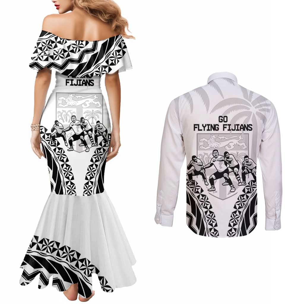 Fiji Tapa Rugby Couples Matching Mermaid Dress and Long Sleeve Button Shirt Cibi Dance With Fijian Pattern LT14 - Polynesian Pride