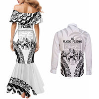 Fiji Tapa Rugby Couples Matching Mermaid Dress and Long Sleeve Button Shirt Cibi Dance With Fijian Pattern LT14 - Polynesian Pride