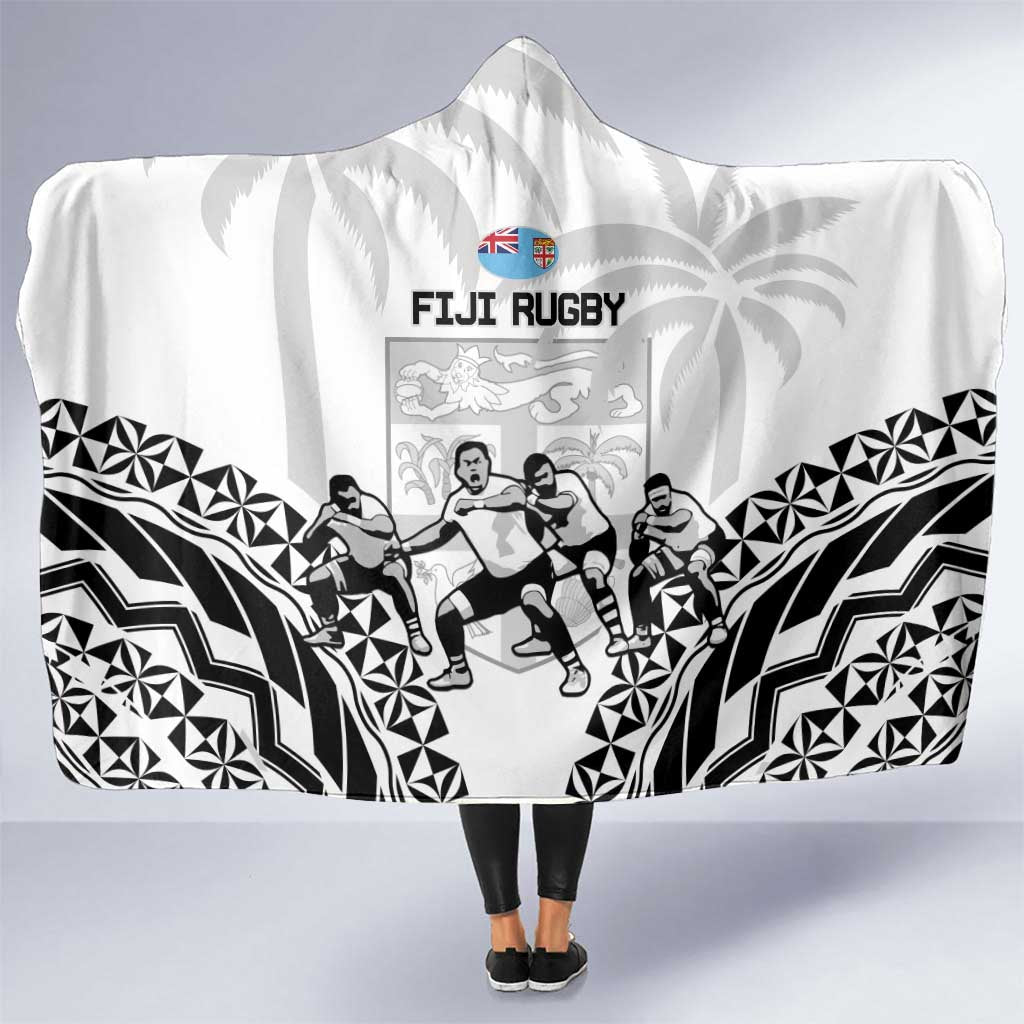 Fiji Tapa Rugby Hooded Blanket Cibi Dance With Fijian Pattern LT14 One Size White - Polynesian Pride