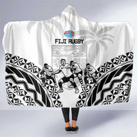 Fiji Tapa Rugby Hooded Blanket Cibi Dance With Fijian Pattern LT14 One Size White - Polynesian Pride