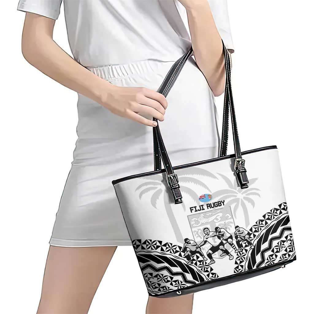 Fiji Tapa Rugby Leather Tote Bag Cibi Dance With Fijian Pattern LT14 - Polynesian Pride