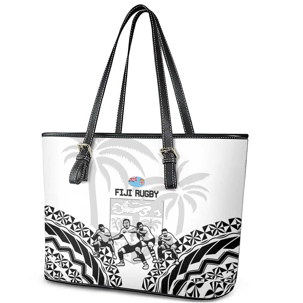 Fiji Tapa Rugby Leather Tote Bag Cibi Dance With Fijian Pattern LT14 - Polynesian Pride