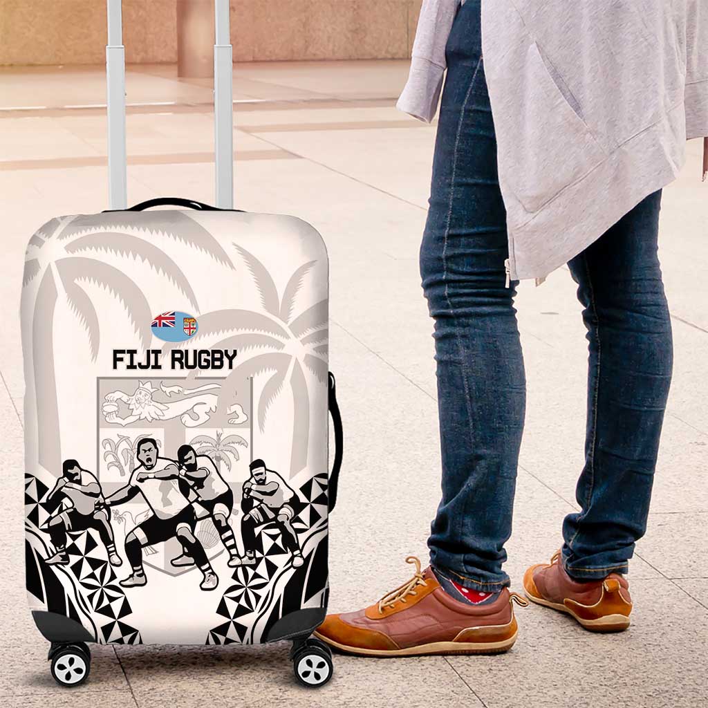 Fiji Tapa Rugby Luggage Cover Cibi Dance With Fijian Pattern LT14 White - Polynesian Pride