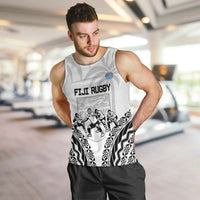 Fiji Tapa Rugby Men Tank Top Cibi Dance With Fijian Pattern LT14 White - Polynesian Pride
