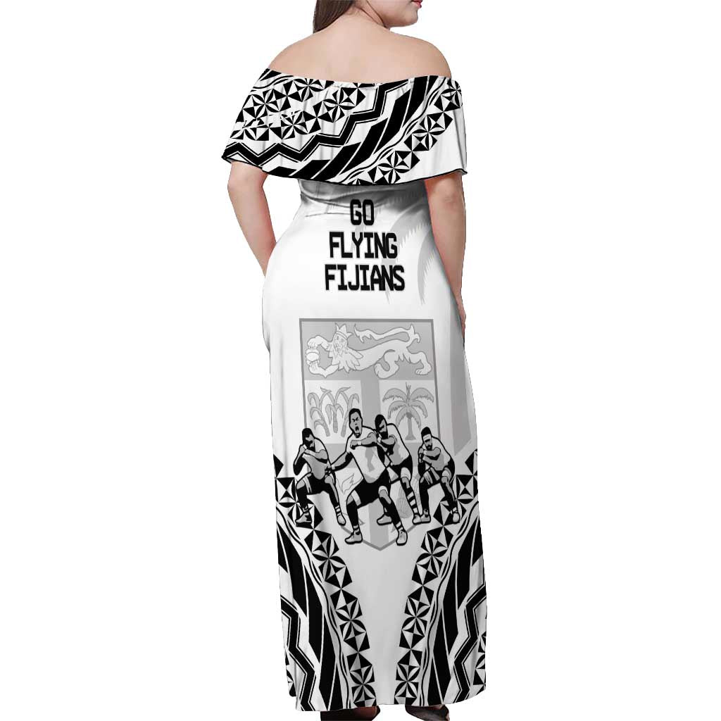 Fiji Tapa Rugby Off Shoulder Maxi Dress Cibi Dance With Fijian Pattern LT14 - Polynesian Pride