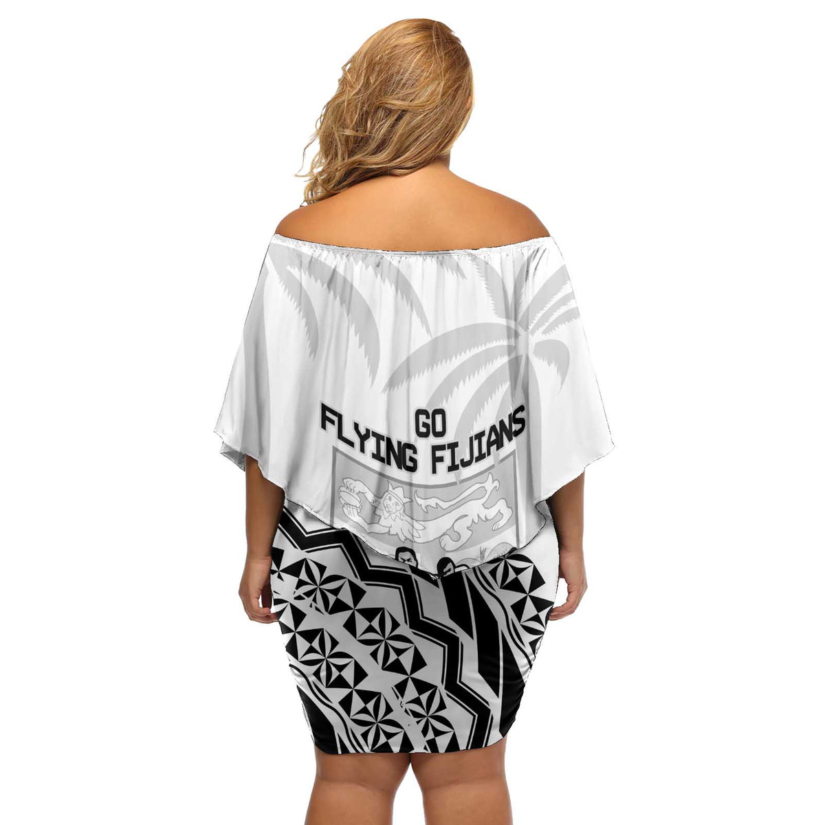 Fiji Tapa Rugby Off Shoulder Short Dress Cibi Dance With Fijian Pattern LT14 - Polynesian Pride
